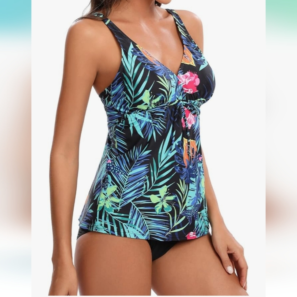 NWT Two Piece High Waisted Bathing Suit Plus Size Tummy Control Swimsuit